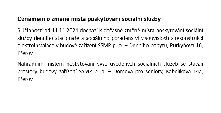 Změna místa poskytování služby